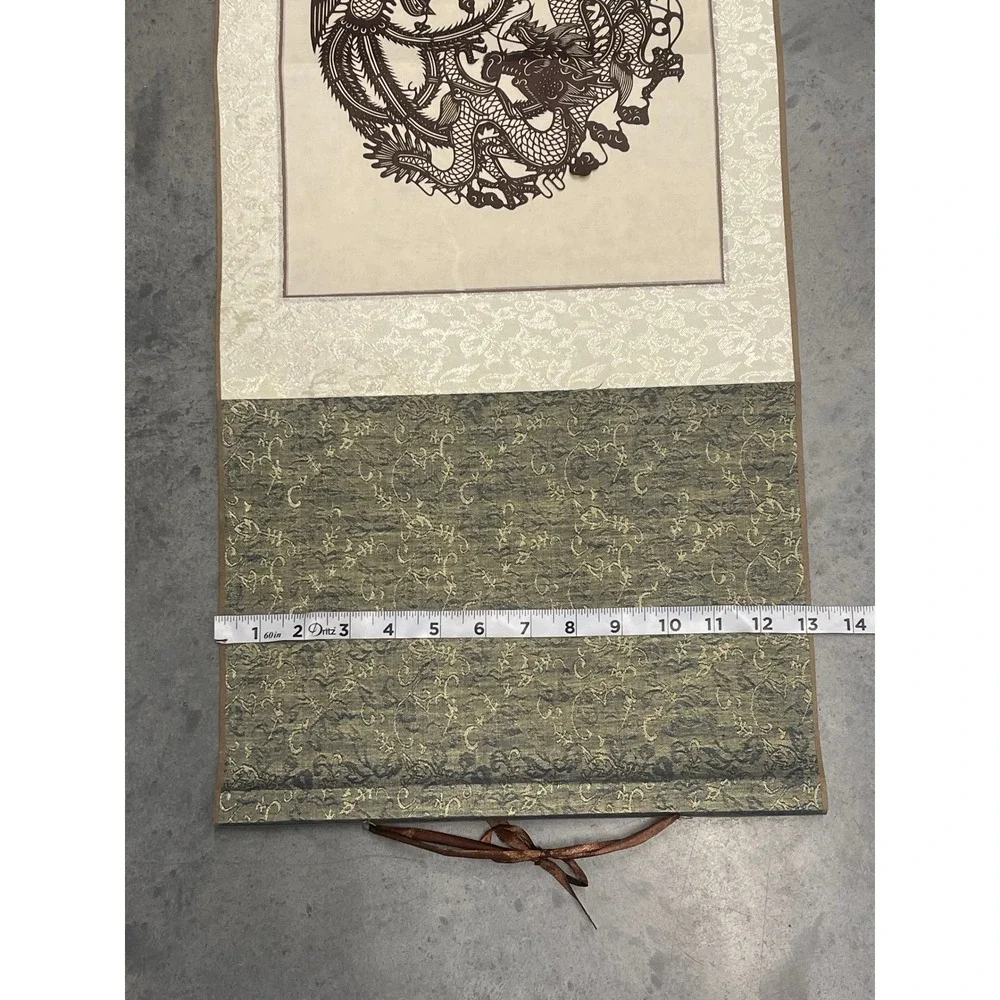 Vintage Chinese Wall Scroll Dragon and Phoenix Paper Cut Art Silk Fabric Decor